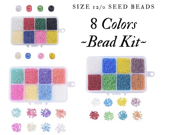 Size 12/0 Seed Bead Kit, 2mm, 8 Different Mixed Color Kit, 1mm