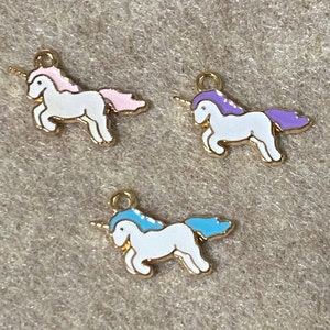 5 or 10 Cute Unicorn Enamel Alloy Charms, Pink, Blue, Or Purple Unicorn DIY Pendants, Light Gold Metal, Mystical Creatures, Horse