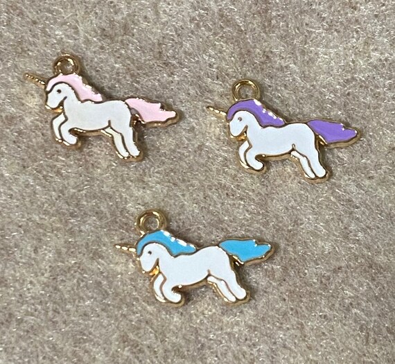 5 or 10 Cute Unicorn Enamel Alloy Charms, Pink, Blue, Or Purple Unicorn DIY Pendants, Light Gold Metal, Mystical Creatures, Horse