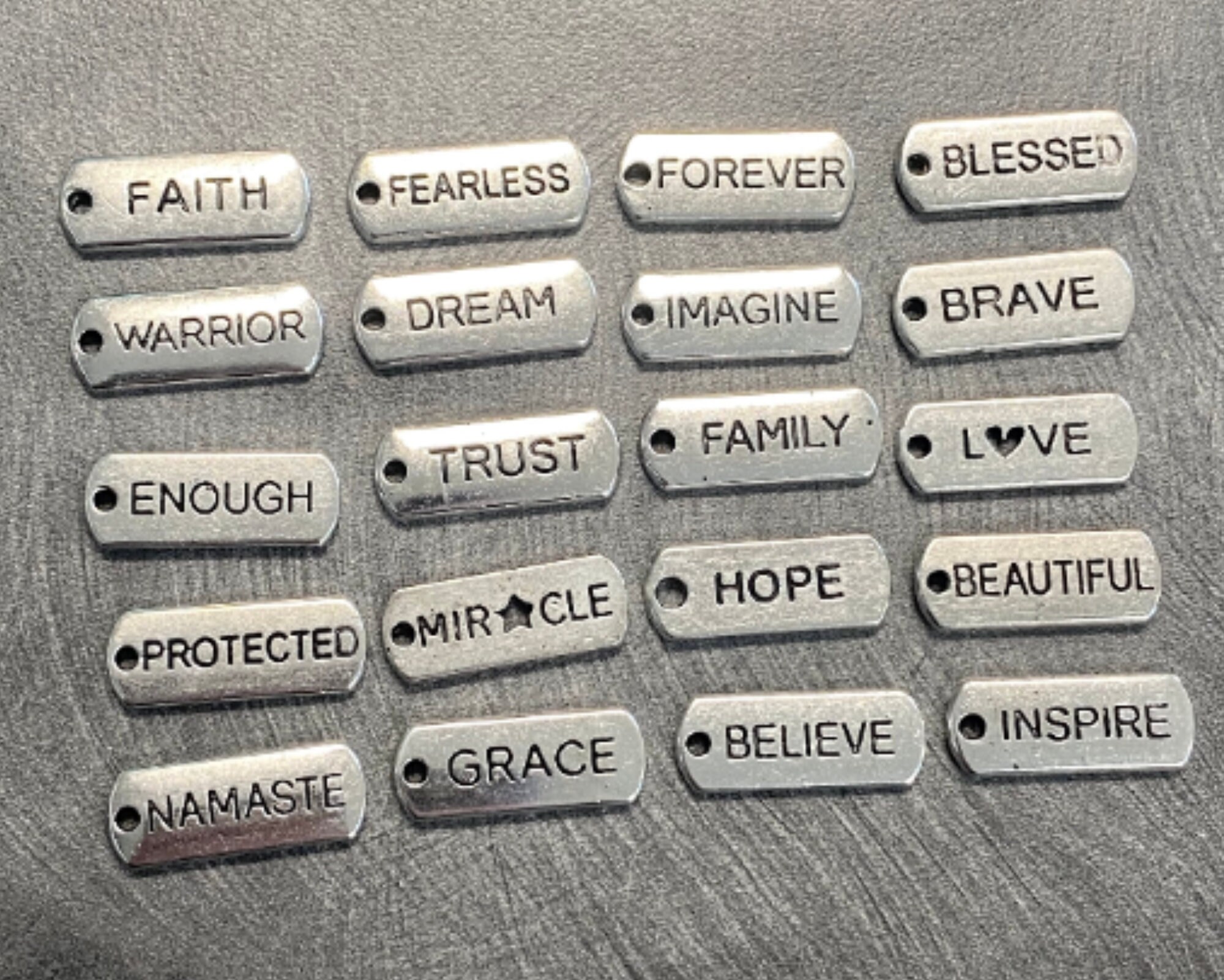 Enough, Faith, Family, Fearless, Forever, Scripture Charm Bracelet Brave / Word Charm Only