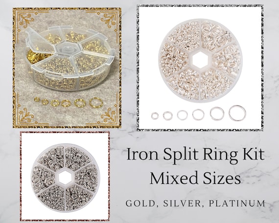 1000 (approx) Split Rings, Gold, Silver, Platinum, Mixed Sizes, Jewelry Making, Keychain Findings, Split Ring Kit, 6 Sizes, 4mm-10mm