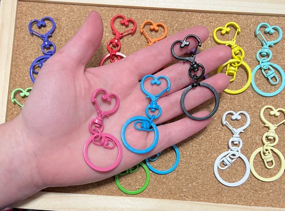 5 Total Heart-Shaped Iron Alloy Keychain, Mixed Colors, Random, Heart Clasp, Keychain, Split Ring, and Swivel hook, DIY, Multi-Purpose, Love