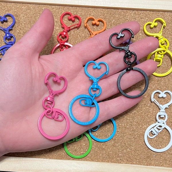 5 Total Heart-Förmige Eisenlegierung Keychain, gemischte Farben, zufällig, Herz-Verschluss, Keychain, Spaltring, und Drehhaken, DIY, Mehrzweck, Liebe