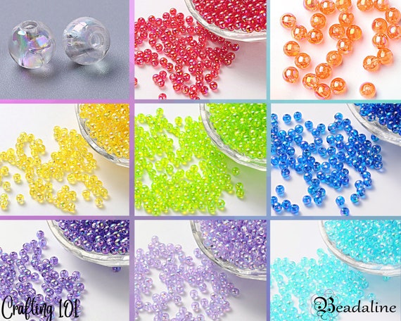 100, 200, or 300 Acrylic Transparent Rainbow Beads, 5mm, AB Color, Clear, Purple, Blue, Green, Red, Orange, Yellow, 1.5mm hole, Bubble Beads
