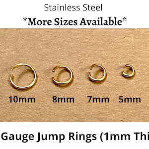 50-200 Gold Stainless Steel Jump Rings, 5-6-7-8-10mm, 18 Gauge (1mm thick), Metal Connectors, DIY Jewelry Crafting, *Gold Shades May Vary*