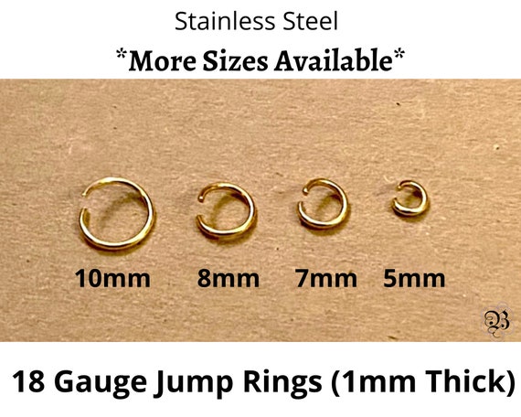 50-200 Gold Stainless Steel Jump Rings, 5-6-7-8-10mm, 18 Gauge (1mm thick), Metal Connectors, DIY Jewelry Crafting, *Gold Shades May Vary*
