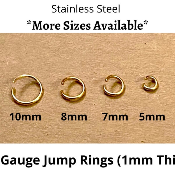 50-200 Gold Stainless Steel Jump Rings, 5-6-7-8-10mm, 18 Gauge (1mm thick), Metal Connectors, DIY Jewelry Crafting, *Gold Shades May Vary*