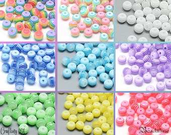100 or 300 Rainbow Stripe Resin Beads, 6mm, Pink, Blue, Purple, White, Yellow, Green, DIY Jewelry, Kid's Crafts, Bulk Colorful Beads, LGBTQ