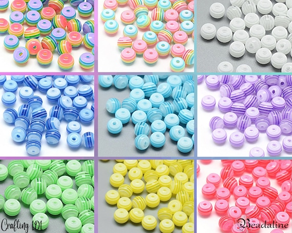 100 or 300 Rainbow Stripe Resin Beads, 6mm, Pink, Blue, Purple, White, Yellow, Green, DIY Jewelry, Kid's Crafts, Bulk Colorful Beads, LGBTQ