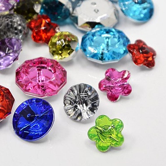 30 Buttons, Mixed Color and Shape, Acrylic Rhinestones, Faceted