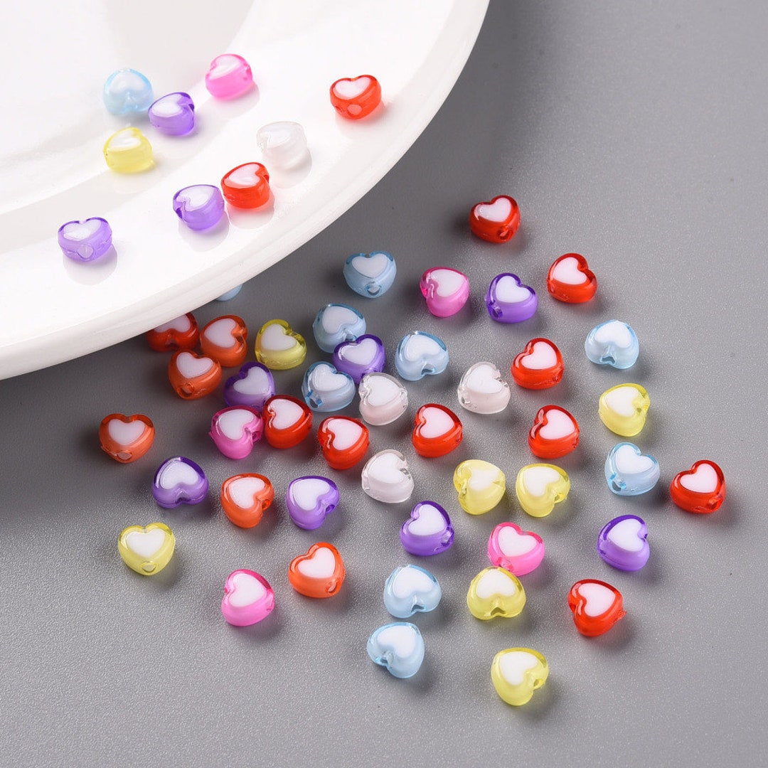100 Heart Acrylic Beads, Small, Mix Color, 8mm, Transparent, DIY Craft ...