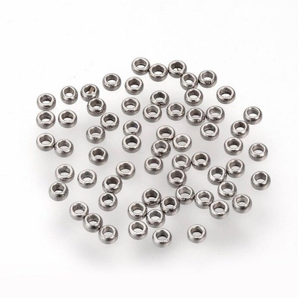 1 gram (approximately 150 total) Stainless Steel Crimp Beads, 1.5mm, Hole 0.8mm, Small Spacer Crimp Beads, Tarnish Resistant, DIY Jewelry