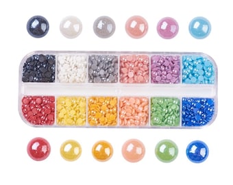 1,920 Pieces, 12 Colors Pearlized Plated Handmade Porcelain Cabochons, Half Round/Dome, Mixed Color, 4x2mm, About 160pcs Per Color, Rainbow