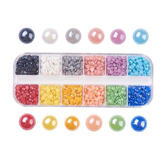 1,920 Pieces, 12 Colors Pearlized Plated Handmade Porcelain Cabochons, Half Round/Dome, Mixed Color, 4x2mm, About 160pcs Per Color, Rainbow