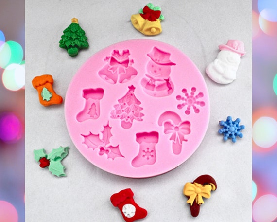 DIY Mini Winter Christmas Holiday Silicone Mold, DIY Miniatures, Epoxy, Fondant, Cake Décor, UV Resin, Soap, Candy, Snow, Stocking, Bells