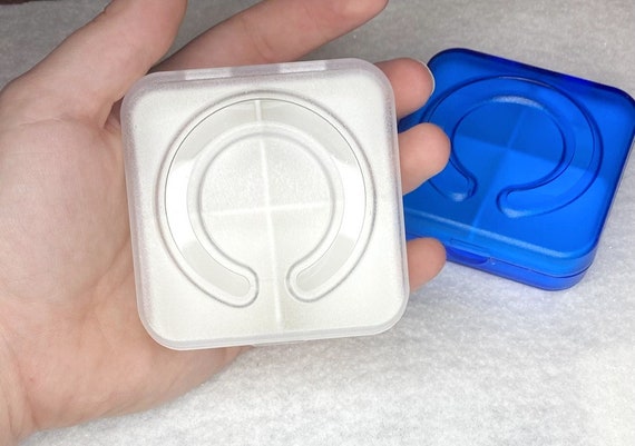 Strong and Sturdy, Blue or White, Travel Medicine Box, 4 Compartments, Horse Shoe, Pill Box, Jewelry Box, Bead Organizer, Removable Insert