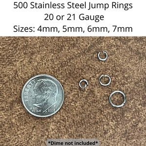 500(approx) 4mm, 5mm, 6mm, 8mm Stainless Steel Jump Rings 20-21 Gauge Metal Connectors, DIY Jewelry, Keychain, Silver/Steel, Links