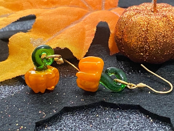 Lampwork Glass Pumpkin Earrings, Hypoallergenic Stainless Steel Earring Hooks, Clip-On Earrings Available, Fall Jewelry, Small Pumpkins