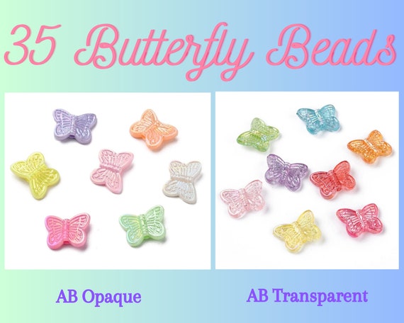 35 Butterfly Beads, AB Color Plated, Mixed Color, Rainbow, 11mm Long, Summer Crafts, DIY Jewelry, Kid's Crafts, Acrylic, Rainbow, Spring