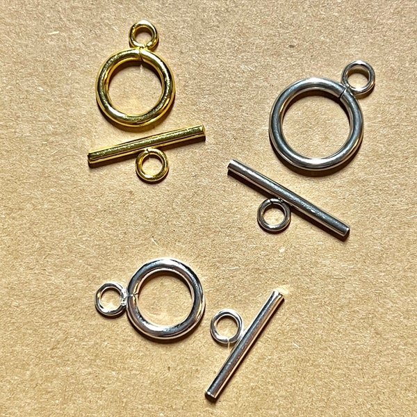 5 Sets Stainless Steel Golden, Silver, Platinum Toggle Clasps, DIY Bracelet Necklace Making, Closures, Hypoallergenic, Bar/Ring Clasps