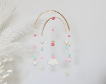 Pink Baby Mobile / Boho Baby Mobile / Baby Girl Mobile / Pink Nursery Decor / Cloud Baby Mobile / Nursery Mobile / Girl Baby Shower Gift