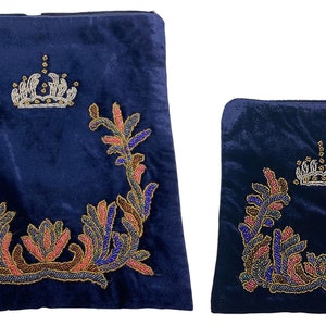 Handmade, hand beaded Velvet Tallit and Tefillin bags set. Jewish Prayer,Colored Beads,Bar Mitzvah gift,Jewish Gift, Judaica,Synagogue