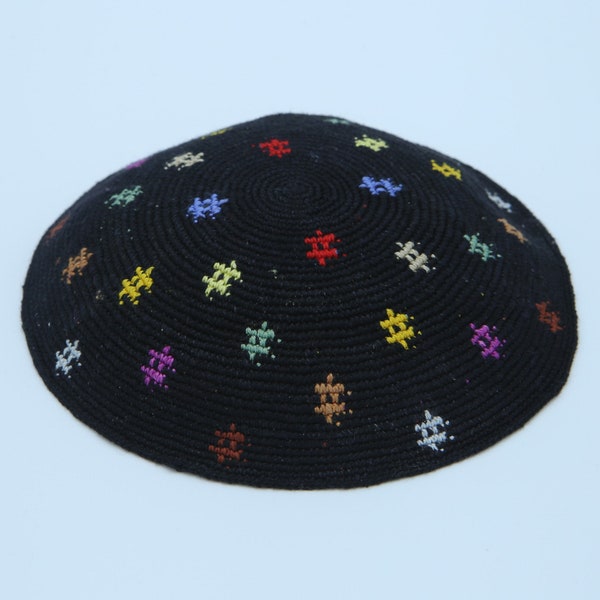 KippaCo Hand Knitted Yarmulke, Knitted Kippah Hat 16.5 Cm/6.5 Inc 044- Hand Knitted Kippah, Kippah. 100% Cotton, Bar Mitzvah Kippah, Wedding