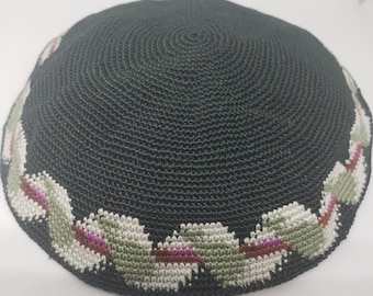KippaCo Hand Knitted Yarmulke, Knitted Kippah Hat 16.2Cm/6.4 Inc 154- Hand Knitted Kippah, Kippah.  Bar Mitzvah Kippah, Wedding