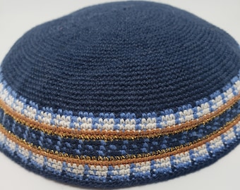 KippaCo handgebreide keppeltje, gebreide keppeltje 13 cm (5,5 inch) 129- handgebreide keppeltje, keppeltje. 100% katoen, bar mitswa, bruiloft