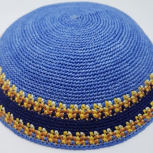 Classic Navy Blue Knitted Kippah (Yarmulke) - 17 Cm, 100% Cotton, Includes Clip - View #13