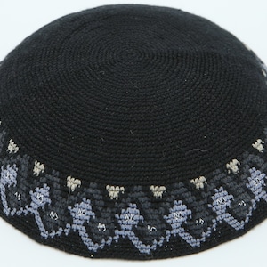 KippaCo Hand Knitted Yarmulke, Knitted Kippah Hat 15.7 Cm/6.2 Inc 019- Hand Knitted Kippah, Kippah. 100% Cotton, Bar Mitzvah Kippah, Wedding