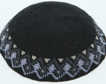 KippaCo Hand Knitted Yarmulke, Knitted Kippah Hat 15.7 Cm/6.2 Inc 019- Hand Knitted Kippah, Kippah. 100% Cotton, Bar Mitzvah Kippah, Wedding