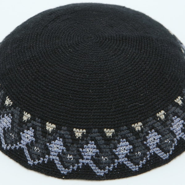 KippaCo Hand Knitted Yarmulke, Knitted Kippah Hat 15.7 Cm/6.2 Inc 019- Hand Knitted Kippah, Kippah. 100% Cotton, Bar Mitzvah Kippah, Wedding