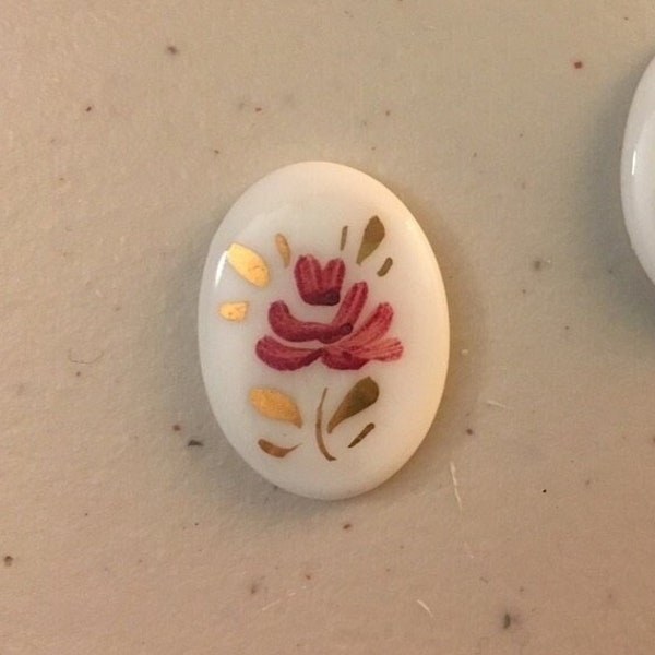 2 LARGE Painted Cabochons SET, 25X18 White Pink Flower Cabochon, Set of 2 Cabochons 18 X 25, Vintage Supply, Western Germany, jewelry supply