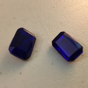2 Sapphire BLUE Glass Stones Set, Vintage BLUE Stones, 13 X 18, Set of 2 stones, Octagon, Vintage Supply, NOS, Gold Foil, Jewelry Supplies