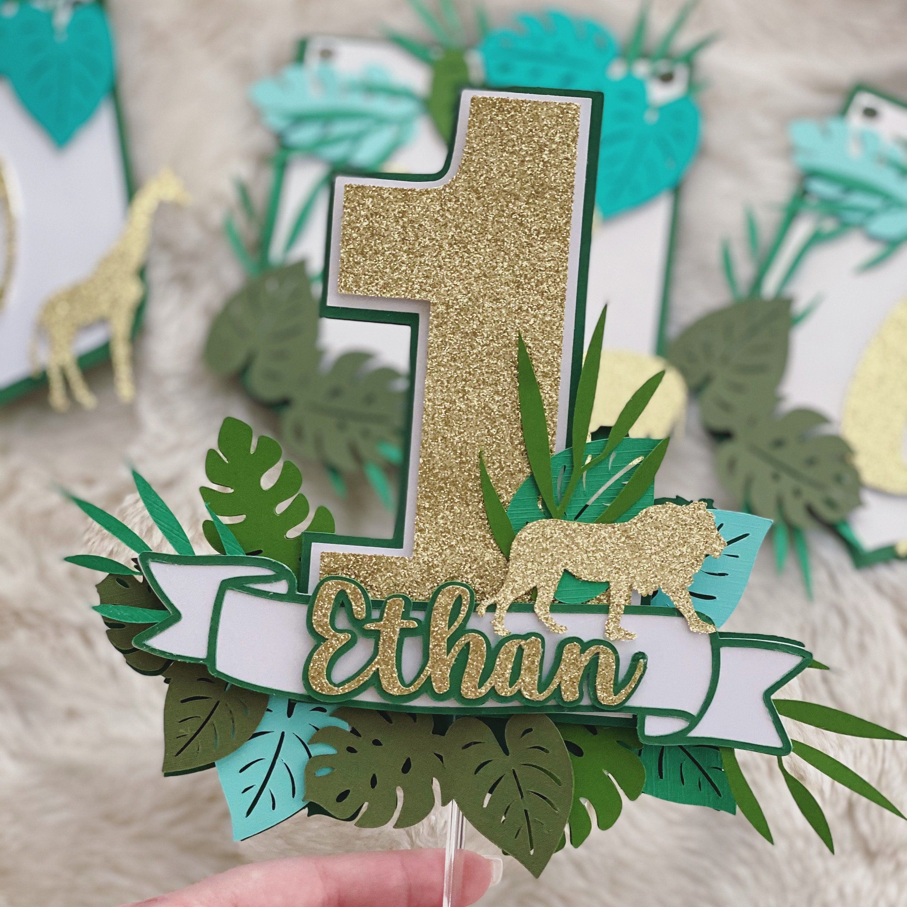 Jungle First Birthday cake topper/banner Jungle cake topper Etsy