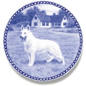 Weiße Schäferhund - amerikanisch-kanadische - Hund Platte hergestellt in Dänemark aus den feinsten europäischen Porzellan