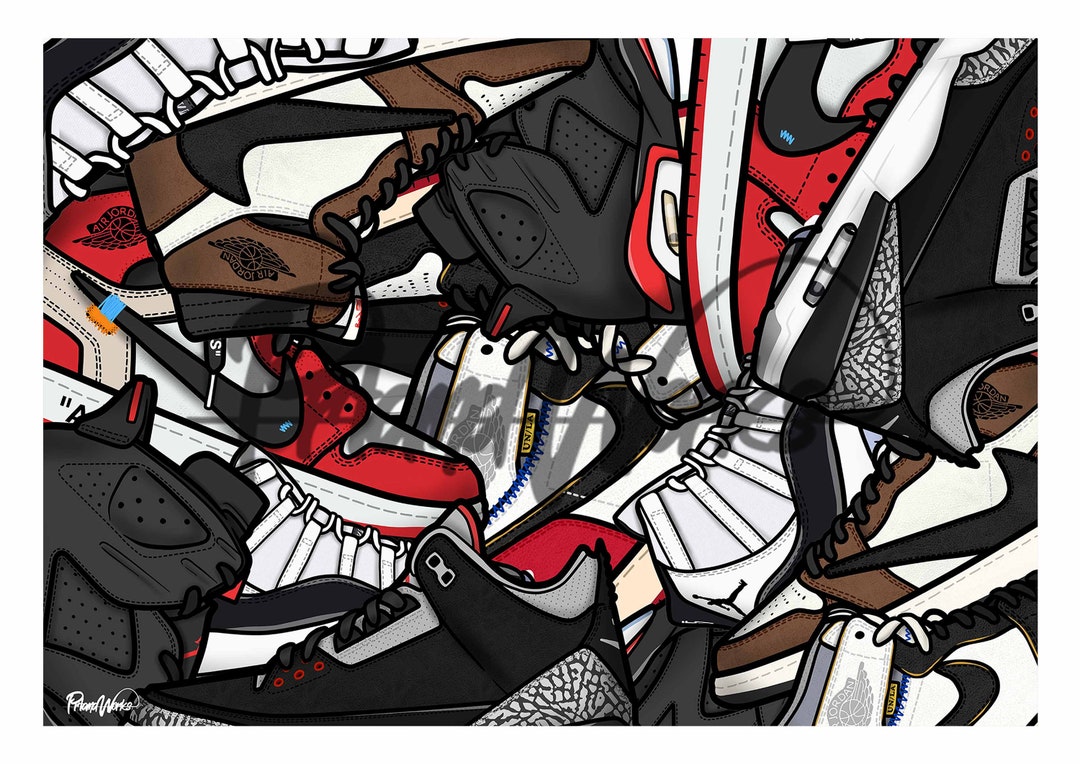 A Pile of Jordans Sneakers Digital Artwork, Poster, Room Decorations - Etsy