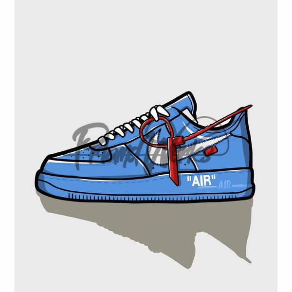 Air Force 1 Low Off-White MCA University Blue Sneakers Digitale Artwork, Poster, Kamer Decoraties