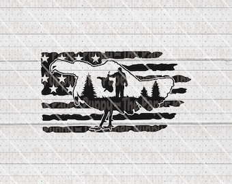 Kalkoenjacht SVG - Turkije Hunter gesneden bestand - Amerikaanse vlag Turkije jachtshirtontwerp - Turkije silhouet PNG, DXF, Pdf
