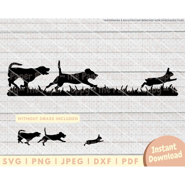 Rabbit Hunting SVG - PNG, PDF, Dxf, Cut File for Cutters and More - Beagle Hunt Instant Digital Download - Hound Chasing Rabbit Clipart