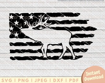Elk SVG File - PNG, PDF, Dxf, Cut File for Cutters and More - Elk in Distressed American Flag Digital Download Vector - Elk Hunting svg