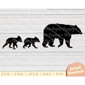 Mama Bear SVG-bestand - PNG, PDF, Dxf, gesneden bestand voor cutters en meer - Bear en Cubs Family Instant Digitale Download - Clipart Vector