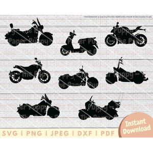 Motorcycle SVG File Bundle - PNG, PDF, Dxf, Cut File for Cutters & More - Motorbike Digital Download - Cruiser Clipart - Chopper Png -