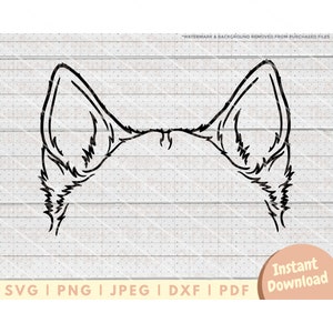 Könnte beinhalten: Schwarz-weiß-Linienkunst-Illustration von Katzenohren.