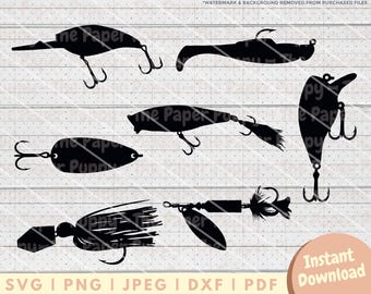 Fishing Lure SVG - PNG, PDF, Dxf, Cut File for Cutters & More - Bass Fishing Silhouette Digital Download - Crankbait Lure Clipart Vector