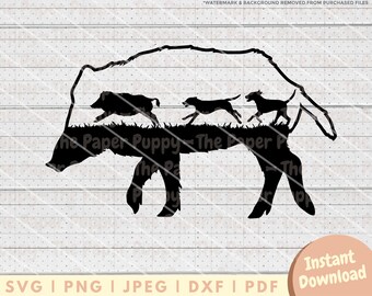 Hog Hunting SVG - PNG, PDF, Dxf, Cut File for Cutters & More - Hounds Chasing Boar Digital Download - Hog Hunter Clipart Vector