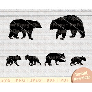 Bear Family SVG File - PNG, PDF, Dxf, Cut File for Cutters and More - Bear and Cub Silhouette Instant Digital Download - Clipart Vector