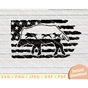 Hog Hunting Flag SVG - PNG, PDF, Dxf, Cut File for Cutters & More - Hounds Chasing Boar Digital Download - Hog Hunter Clipart Vector