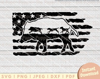 Hog Hunting Flag SVG - PNG, PDF, Dxf, Cut File for Cutters & More - Hounds Chasing Boar Digital Download - Hog Hunter Clipart Vector